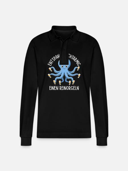 Relaxed eight-armed organ - Stanley/Stella Organic Unisex Long-Sleeved Polo Shirt Prepster - black