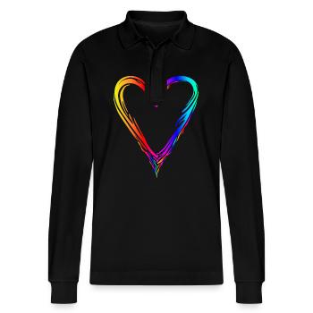 Colorful Heart Rainbow Gradient - Stanley/Stella Organic Unisex Long-Sleeved Polo Shirt Prepster - black - Front - Anna (173cm) & Nico (186cm)