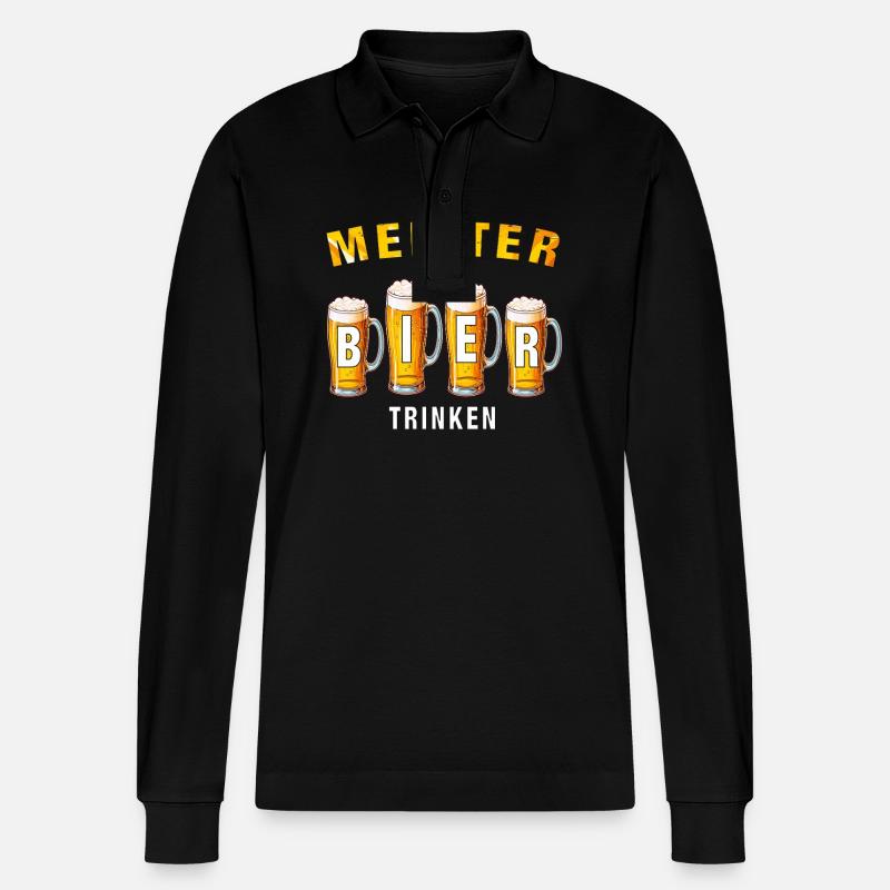 MASTER IN BEER DRINKING - Stanley/Stella Organic Unisex Long-Sleeved Polo Shirt Prepster - black