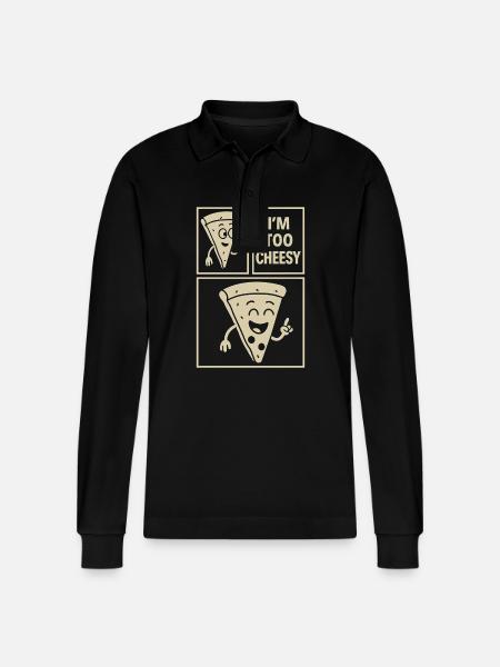 I'm Too Cheesy Pizza Comic - Stanley/Stella Organic Unisex Long-Sleeved Polo Shirt Prepster - black