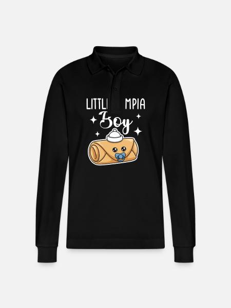 Little Lumpia Boy Spring Rolls - Stanley/Stella Organic Unisex Long-Sleeved Polo Shirt Prepster - black