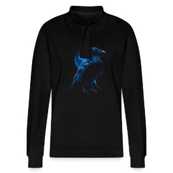 Cool Raven with Moon - Stanley/Stella Organic Unisex Long-Sleeved Polo Shirt Prepster - black - Front - Anna (173cm) & Nico (186cm)