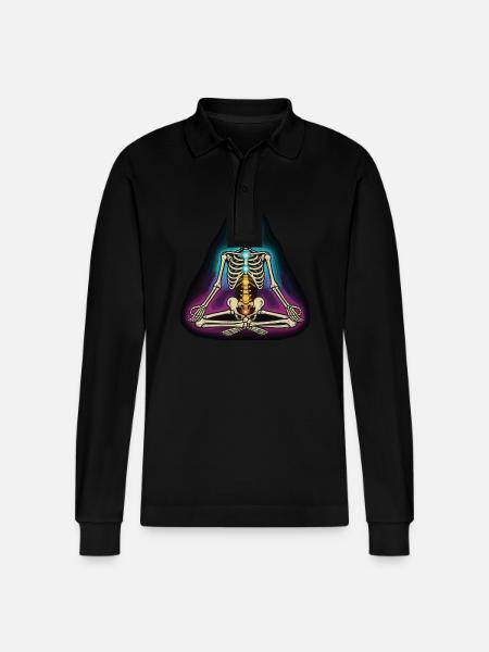 Skeleton Yoga - Chakra Pose - Stanley/Stella Organic Unisex Long-Sleeved Polo Shirt Prepster - black