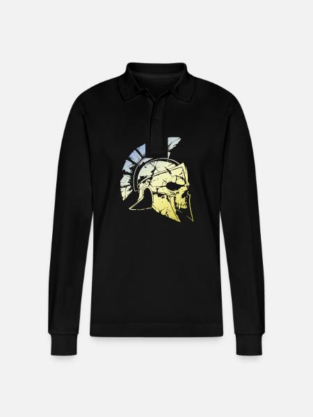 Spartan Gladiator Skull - Stanley/Stella Organic Unisex Long-Sleeved Polo Shirt Prepster - black