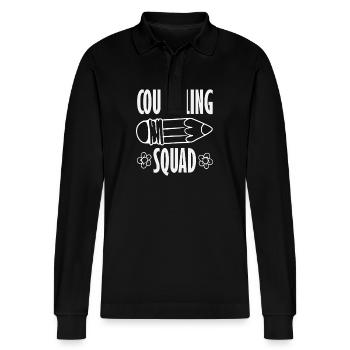 School Counselor Team Crew Pencil Design - Stanley/Stella Organic Unisex Long-Sleeved Polo Shirt Prepster - black - Front - Anna (173cm) & Nico (186cm)
