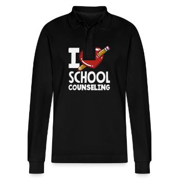I Love School Counseling Heart Design - Stanley/Stella Organic Unisex Long-Sleeved Polo Shirt Prepster - black - Front - Anna (173cm) & Nico (186cm)