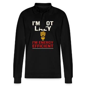 I'm not lazy, I'm energy efficient - Stanley/Stella Organic Unisex Long-Sleeved Polo Shirt Prepster - black - Front - Anna (173cm) & Nico (186cm)