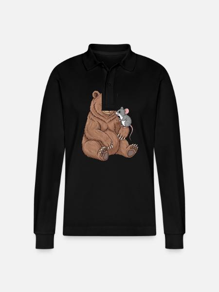 Bear and Mouse - Stanley/Stella Organic Unisex Long-Sleeved Polo Shirt Prepster - black