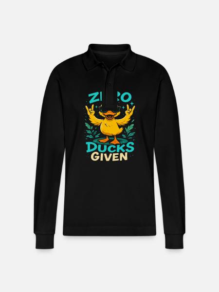 Zero Ducks Given Duck Theme Fun - Stanley/Stella Organic Unisex Long-Sleeved Polo Shirt Prepster - black