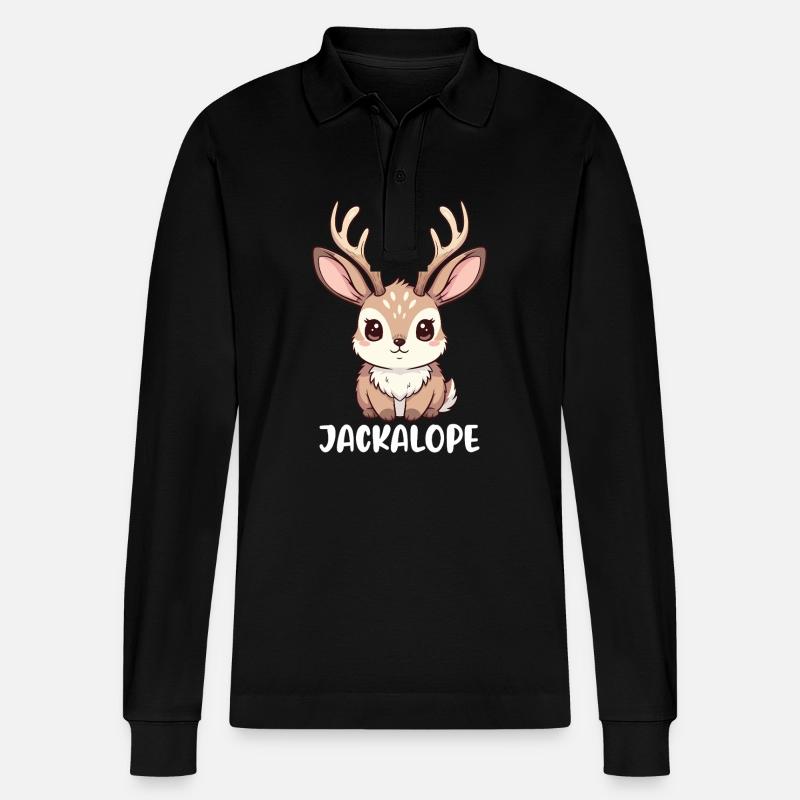 Jackalope - Stanley/Stella Unisex Bio-Langarm-Poloshirt Prepster - Schwarz