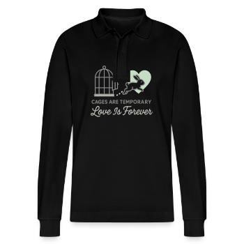 Bunny Mom Rabbit Rescue Adopt, Buy - Stanley/Stella Organic Unisex Long-Sleeved Polo Shirt Prepster - black - Front - Anna (173cm) & Nico (186cm)