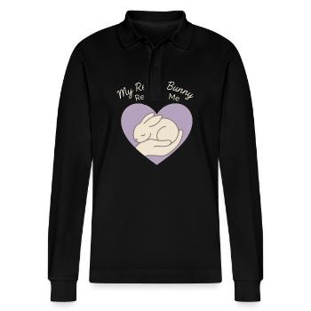 Bunny Mom Rabbit Rescue Adopt, Buy - Stanley/Stella Organic Unisex Long-Sleeved Polo Shirt Prepster - black - Front - Anna (173cm) & Nico (186cm)