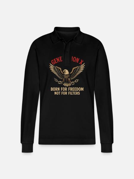 Generation X Freedom Eagle Statement - Stanley/Stella Organic Unisex Long-Sleeved Polo Shirt Prepster - black