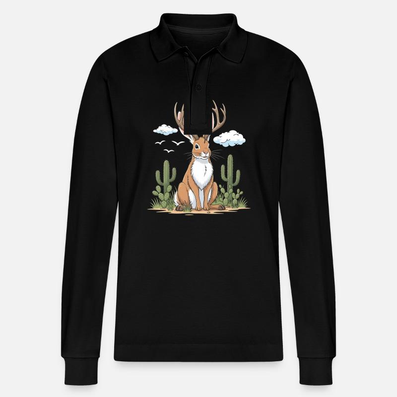 Jackalope Wüste - Stanley/Stella Unisex Bio-Langarm-Poloshirt Prepster - Schwarz