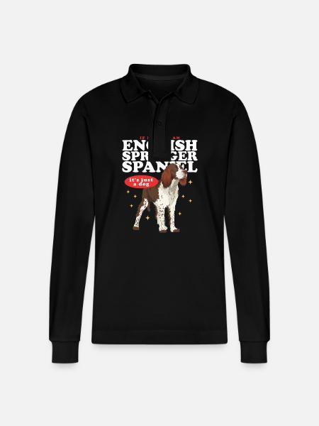 English Springer Spaniel Gift - Stanley/Stella Organic Unisex Long-Sleeved Polo Shirt Prepster - black