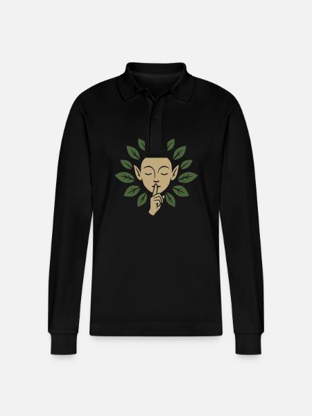 Elfin silence surrounded with leaves - Stanley/Stella Organic Unisex Long-Sleeved Polo Shirt Prepster - black
