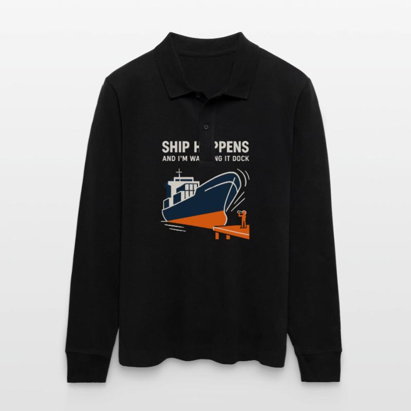 Ship vision device Container ship Cargo ship Stanley/Stella Organic Unisex Long-Sleeved Polo Shirt Prepster