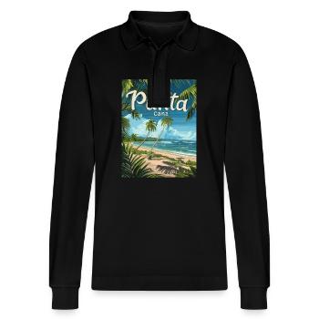 Tropical Punta Cana Beach Palmiers paradisiaques - Polo à manches longues bio PREPSTER Stanley/Stella Unisexe - noir - Devant - Anna (173cm) & Nico (186cm)
