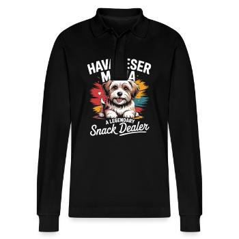 Havaneser Mama, Legendärer Snack-Dealer - Stanley/Stella Unisex Bio-Langarm-Poloshirt Prepster - Schwarz - Vorne - Anna (173cm) & Nico (186cm)