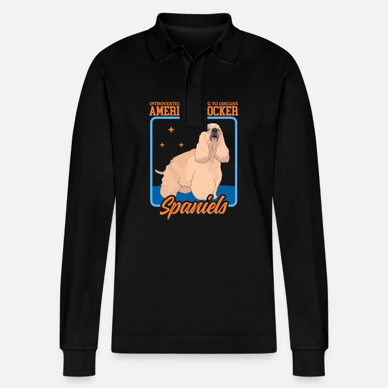 American Cocker Spaniel Gift - Stanley/Stella Organic Unisex Long-Sleeved Polo Shirt Prepster - black