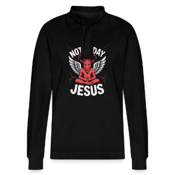 Nicht heute Jesus! Satanist Atheist Goth Aesthetic - Stanley/Stella Unisex Bio-Langarm-Poloshirt Prepster - Schwarz - Vorne - Anna (173cm) & Nico (186cm)