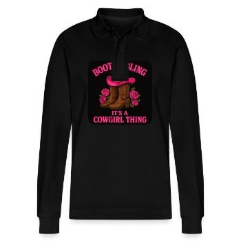 Cow girl: Boots & Bling – It's A Thing - Stanley/Stella Organic Unisex Long-Sleeved Polo Shirt Prepster - black - Front - Anna (173cm) & Nico (186cm)