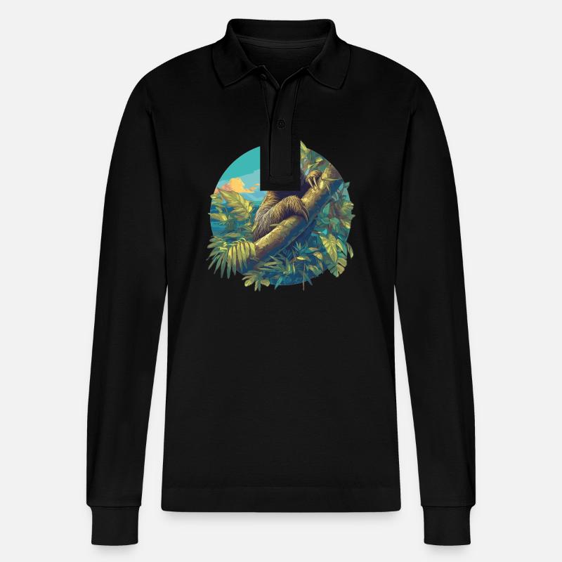 Sloths Sloth - Stanley/Stella Organic Unisex Long-Sleeved Polo Shirt Prepster - black