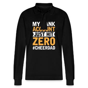 Cheer Dad Bank Account Zero - Stanley/Stella Organic Unisex Long-Sleeved Polo Shirt Prepster - black - Front - Anna (173cm) & Nico (186cm)