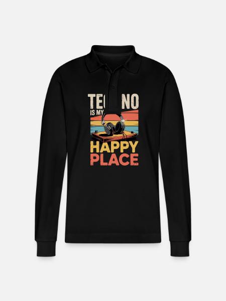 Techno My Happy Place Music Lover DJ Słuchawki - Ekologiczna koszulka polo z długim rękawem typu unisex Stanley/Stella Prepster - czarny