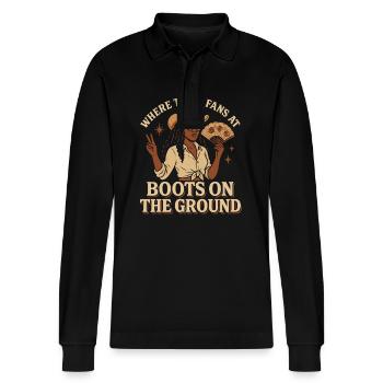 Boots On The Ground Western Vibes - Stanley/Stella Unisex Bio-Langarm-Poloshirt Prepster - Schwarz - Vorne - Anna (173cm) & Nico (186cm)