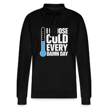 Cold showers Mental hardness Cold exposure - Stanley/Stella Organic Unisex Long-Sleeved Polo Shirt Prepster - black - Front - Anna (173cm) & Nico (186cm)
