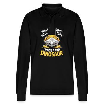 Bearded Dragon Reptile Lover Lizard Pet - Stanley/Stella Organic Unisex Long-Sleeved Polo Shirt Prepster - black - Front - Anna (173cm) & Nico (186cm)