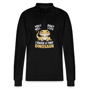 Bearded Dragon Reptile Lover Lizard Pet - Stanley/Stella Organic Unisex Long-Sleeved Polo Shirt Prepster - black - Front - Anna (173cm) & Nico (186cm)