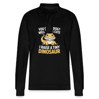 Bearded Dragon Reptile Lover Lizard Pet - Stanley/Stella Organic Unisex Long-Sleeved Polo Shirt Prepster - black - Front - Anna (173cm) & Nico (186cm)