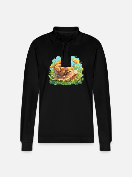 Snails Snail - Stanley/Stella Organic Unisex Long-Sleeved Polo Shirt Prepster - black