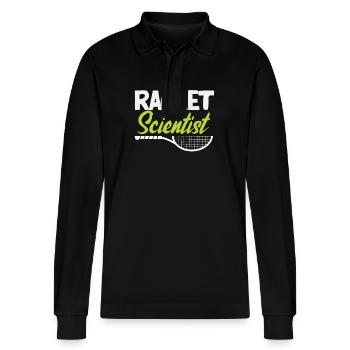 Tennis Spieler Racket Scientist - Stanley/Stella Unisex Bio-Langarm-Poloshirt Prepster - Schwarz - Vorne - Anna (173cm) & Nico (186cm)