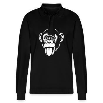 Monkey - Chimpanzee - Monkey Face - Costume - Stanley/Stella Organic Unisex Long-Sleeved Polo Shirt Prepster - black - Front - Anna (173cm) & Nico (186cm)