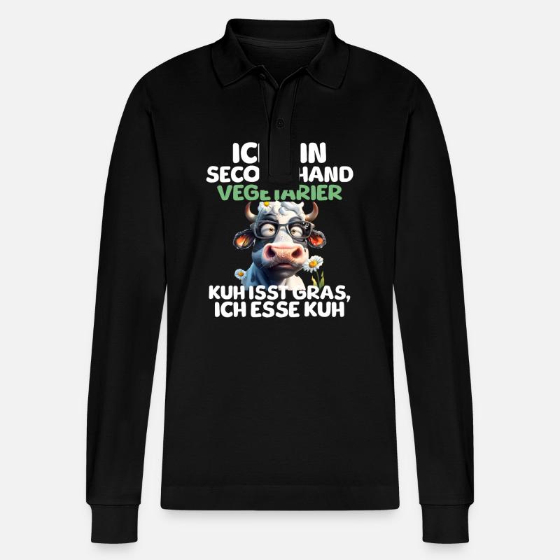 Second Hand Vegetarier - Stanley/Stella Unisex Bio-Langarm-Poloshirt Prepster - Schwarz