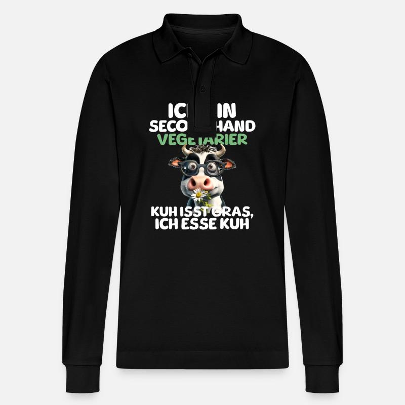 Second Hand Vegetarier - Stanley/Stella Unisex Bio-Langarm-Poloshirt Prepster - Schwarz