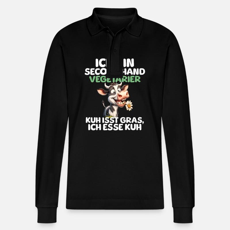 Second Hand Vegetarier - Stanley/Stella Unisex Bio-Langarm-Poloshirt Prepster - Schwarz