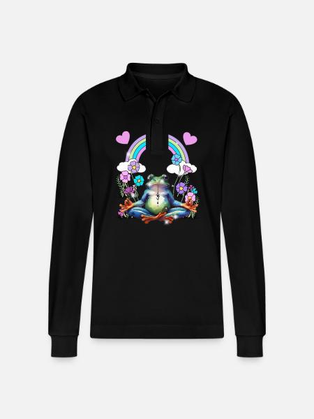 yoga frog retro yogi - Stanley/Stella Organic Unisex Long-Sleeved Polo Shirt Prepster - black