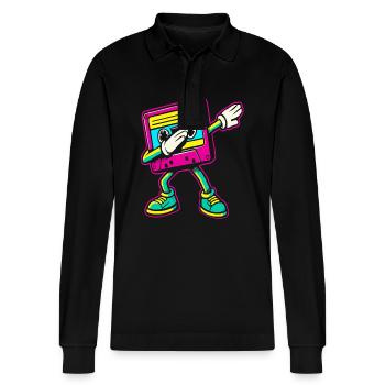 80er 90er Jahre Kassette Dabbing - Stanley/Stella Unisex Bio-Langarm-Poloshirt Prepster - Schwarz - Vorne - Anna (173cm) & Nico (186cm)