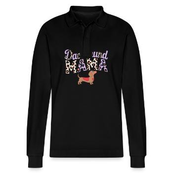 Dachshund Mama Stilvoller Look Für Hundefans - Stanley/Stella Unisex Bio-Langarm-Poloshirt Prepster - Schwarz - Vorne - Anna (173cm) & Nico (186cm)