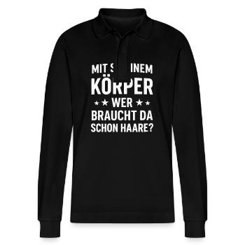 Mit Glatze und Body zum Sieg - Stanley/Stella Unisex Bio-Langarm-Poloshirt Prepster - Schwarz - Vorne - Anna (173cm) & Nico (186cm)