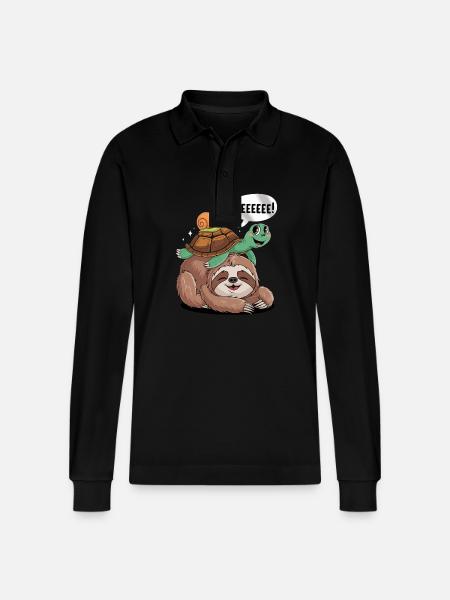 Happy sloth, turtle and snail - Stanley/Stella Organic Unisex Long-Sleeved Polo Shirt Prepster - black