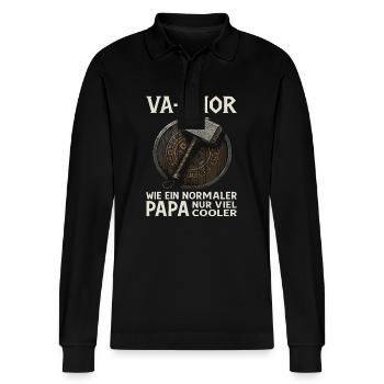 VA-THOR – Papa Viking Dicton Design - Polo à manches longues bio PREPSTER Stanley/Stella Unisexe - noir - Devant - Anna (173cm) & Nico (186cm)
