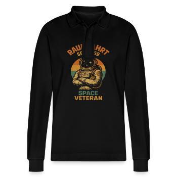 Space Veteran since 1969 - Stanley/Stella Organic Unisex Long-Sleeved Polo Shirt Prepster - black - Front - Anna (173cm) & Nico (186cm)