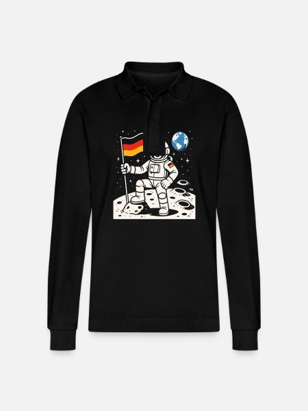 Adventurous astronaut with German flag - Stanley/Stella Organic Unisex Long-Sleeved Polo Shirt Prepster - black