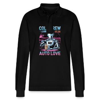 Cold Brew Roboter Auto Love Cooles Design - Stanley/Stella Unisex Bio-Langarm-Poloshirt Prepster - Schwarz - Vorne - Anna (173cm) & Nico (186cm)