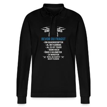 Quadcopter Drone Funny Saying - Stanley/Stella Organic Unisex Long-Sleeved Polo Shirt Prepster - black - Front - Anna (173cm) & Nico (186cm)